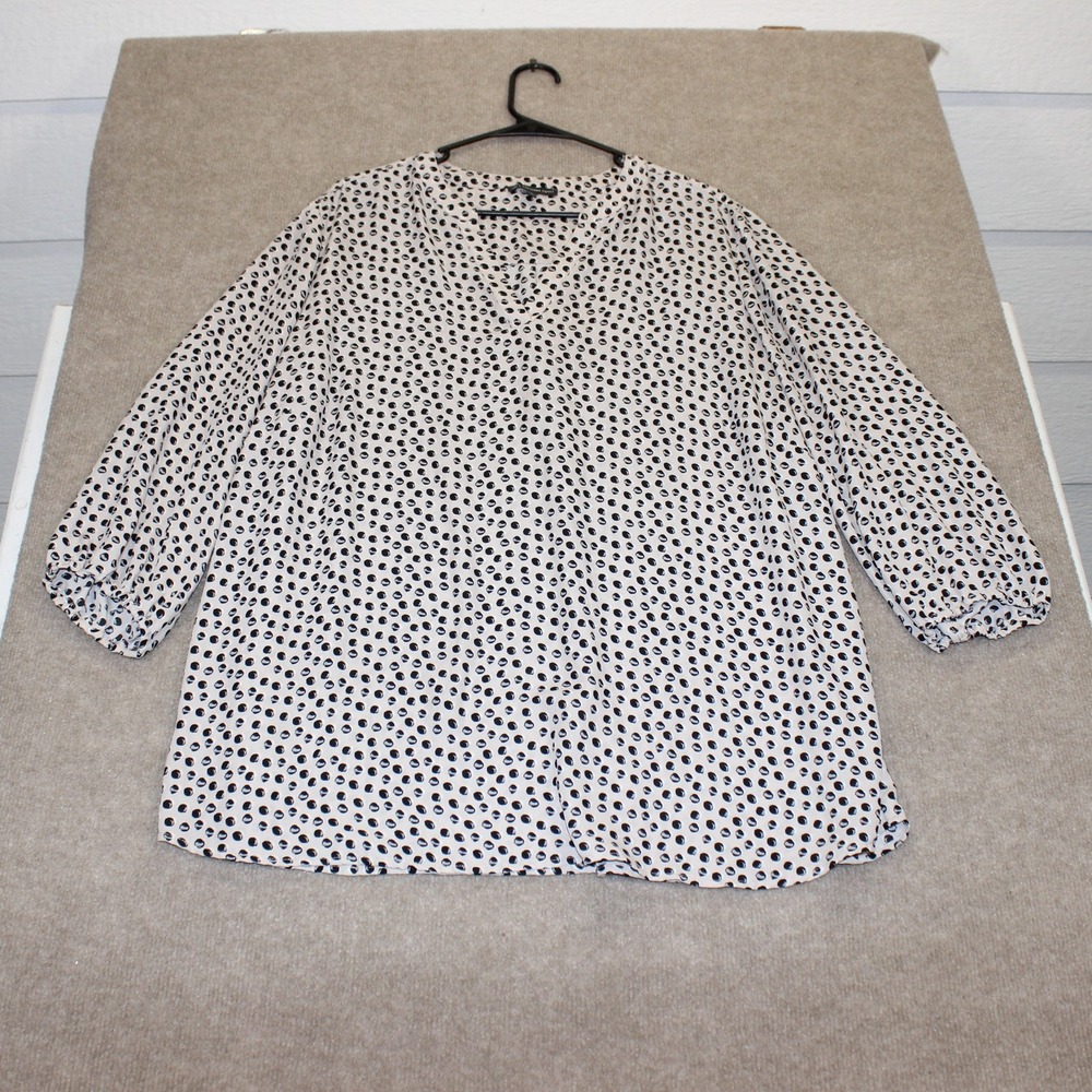 Adrianna Papell Tan Black Polka Dot V-Neck Blouse Plus Size 2X AD1S300600